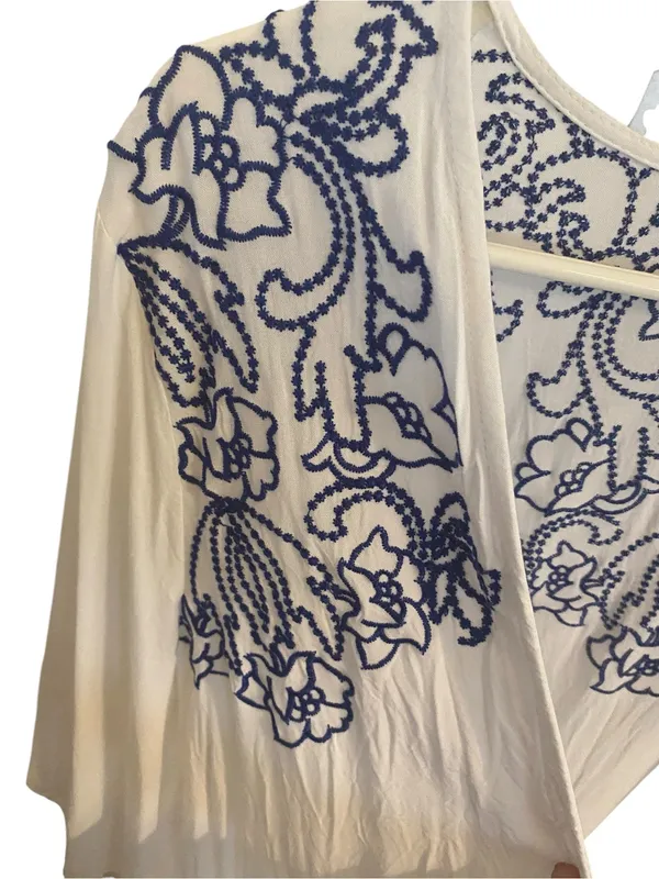 Entro Boho Embroidered Fringe Open Front Kimono Cardigan Cover-Up resortwear - Image 6