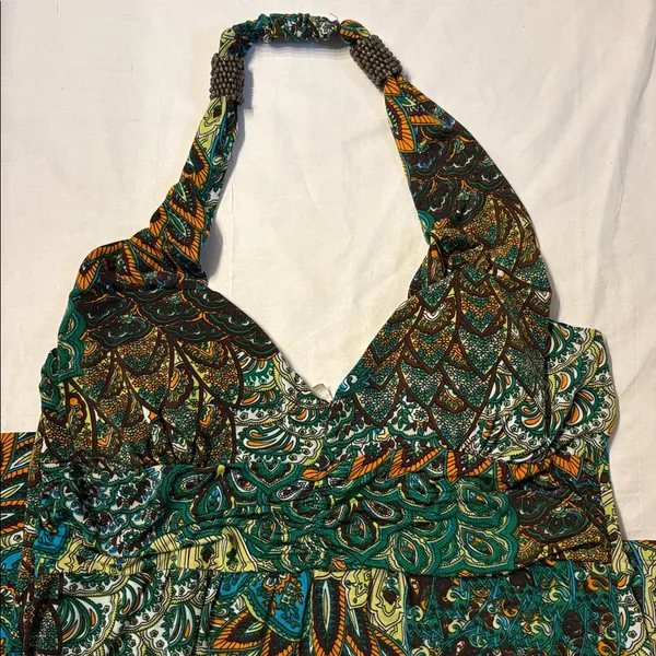 Cristinalove Teal & Green Patterned V-Neck Maxi Dress - Image 5