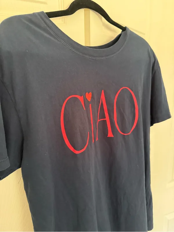 Z Supply Ciao Boyfriend Tee Navy Blue Red Eclipse Embroidered Size Medium - Image 4