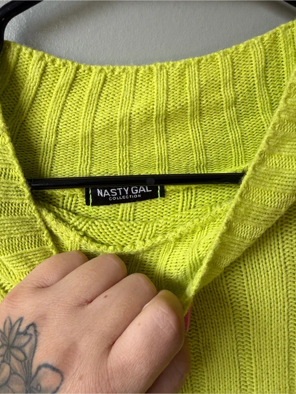 Nasty Gal Neon Lime Ribbed Knit Sweater Small - Image 4