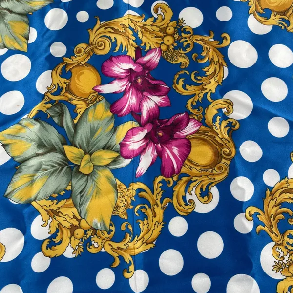 Berkshire‎ Blue Floral Polka Dot Scarf Wrap Made in Italy 33x33 - Image 3