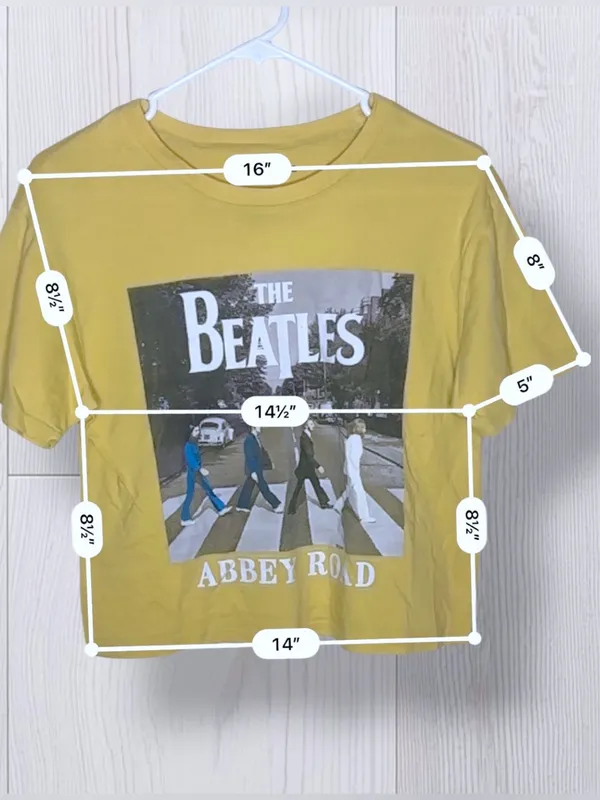 Love Tribe THE BEATLES Abbey Road Graphic Crop Top in Mustard Yellow | Size M - Image 7