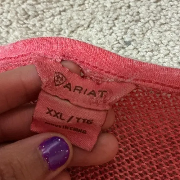 Ariat Crochet Back Henley Top Womens XXL Coral Pink Long Sleeve Slub Knit Boho - Image 4
