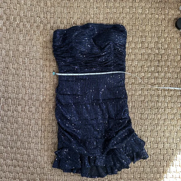 Navy Blue Sparkly Sequins Strapless Short Tie Back Dress Size 8 - Image 8
