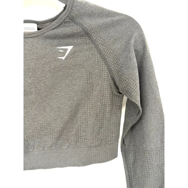Gymshark Crop Top Vital Seamless 2.0 Large Grey Long Sleeve Thumbhole Activewear - Image 5