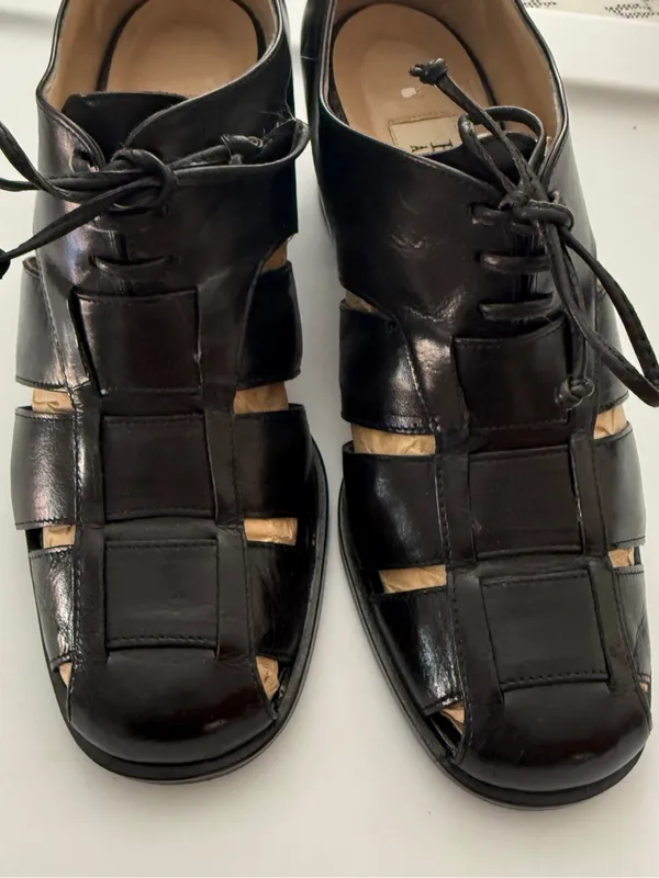 Enzo Angiolini Black Cutout Lace-Up Women's Heel Loafers Leather 7.5M - Image 4