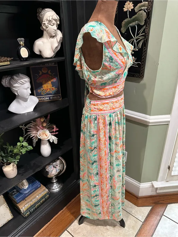 India Boutique Green & Orange Floral Two‑Piece Set - Image 10