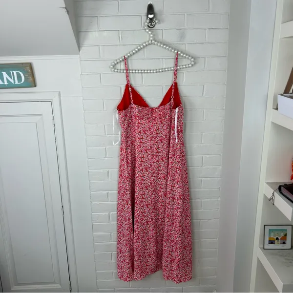 NWT Lulus Intricate Sweetness Red Floral Tie Front Sleeveless Midi Dress Size L - Image 11