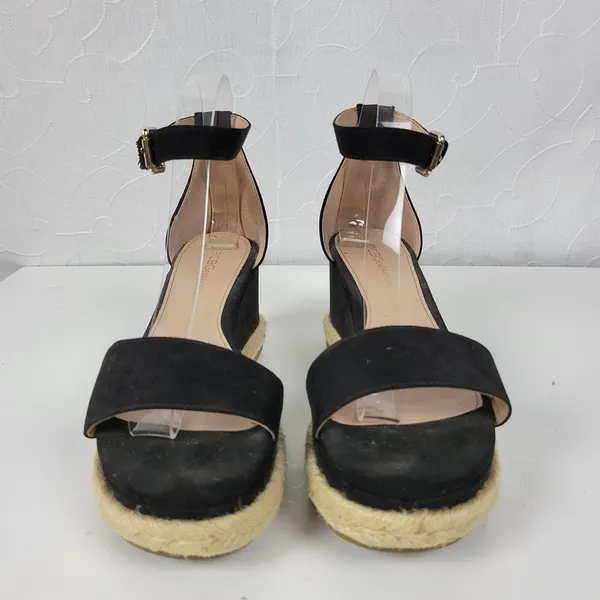 BCBGeneration Addie Women Sandals Size 7.5 Black Ankle Strap Espadrille Platform - Image 11