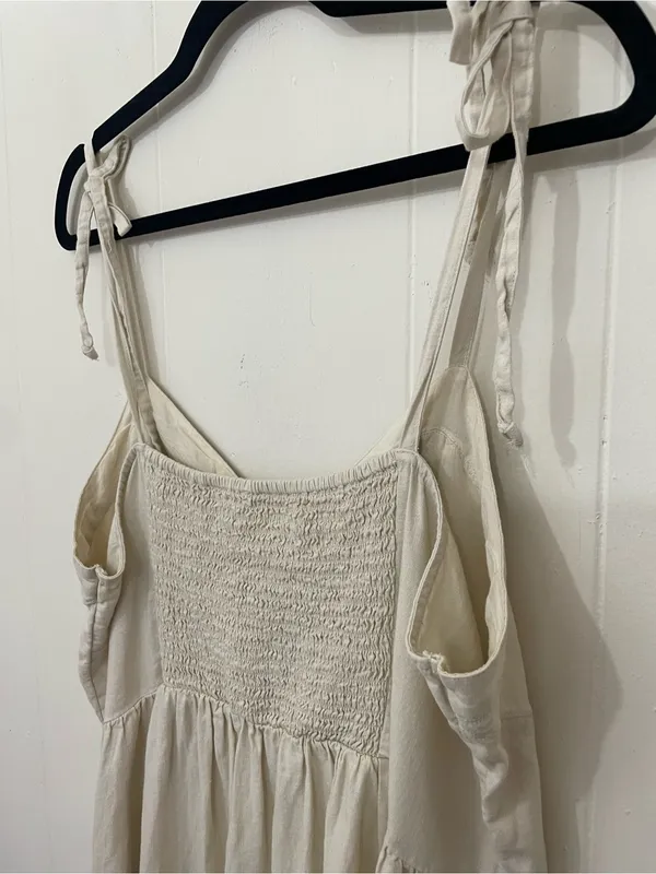 Aerie Linen Blend Tie Strap Dress Size XL Cream Babydoll Boho Beach Coastal - Image 7