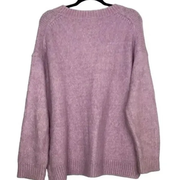 ZARA Oversized Ribbed Hem Long Sleeve Round Neck Pullover Sweater M Purple - Image 13