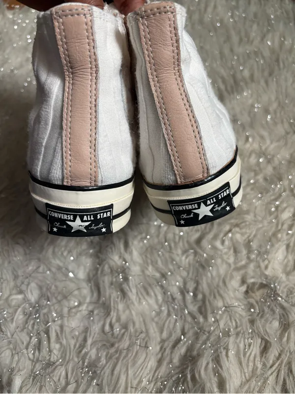 Converse White and Light Pink Women’s Chuck Striped High Top Sneakers Size 5.5US - Image 7
