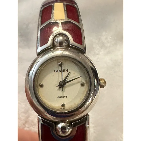 Gruen‎ Quartz Bangle Watch Red and Silver Tone Stylish Womens Jewelry - Image 3