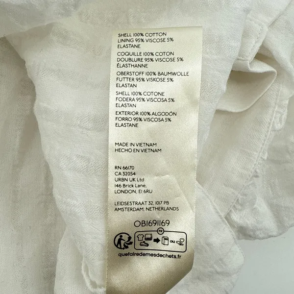 Anthropologie White V-Neck‎ Tiered Sleeve Tunic Dress Textured Collared Medium - Image 8
