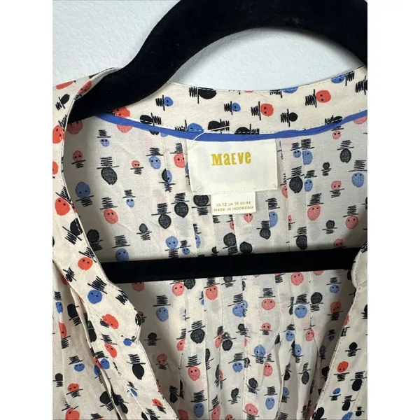 Maeve Anthropologie 12 Womens Top Lightweight Long Sleeve Button V-Neck Tab‎ - Image 4