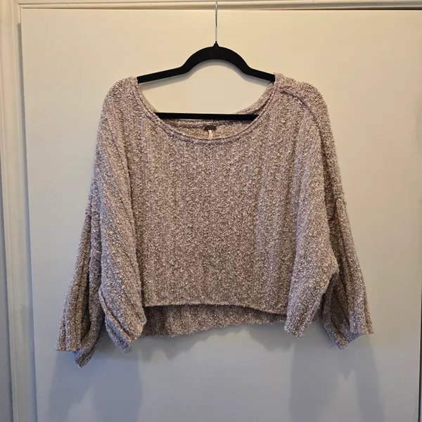 Free People Speckled Scoop-Neck Pullover in Heathered Beige - Image 2
