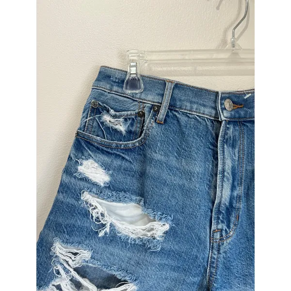 American Eagle‎ Distressed Denim Cutoff Shorts Sz 10 High Rise Frayed Hem Summer - Image 3