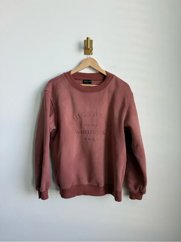 White Fox Venice Beach Embroidered Oversized Crewneck Sweatshirt Mauve S/M - Image 2