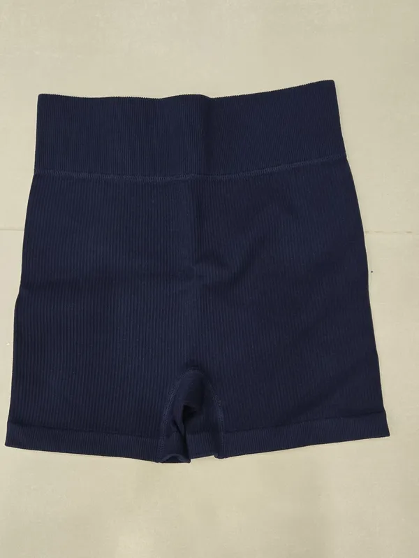 New Ribbed One-Shoulder Crop Top & High-Waist Shorts Set - Navy Size S - Image 3