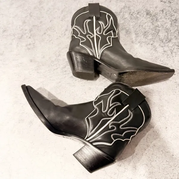 Reformation Otto Mini Western Boots Black White Size 7.5 * - Image 6