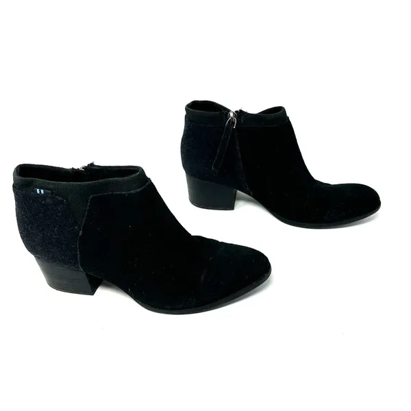 Toms Size 6.5 Boots Black 2"‎ Heel Side Zip Pointed Toe Leather Suede Workwear - Image 3