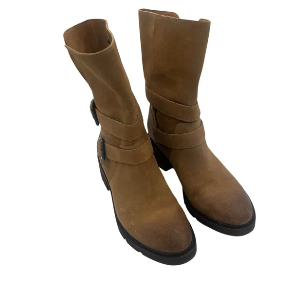 Donald Pliner Saraya Suede Boots Motorcycle Tan Sz 10 preppy Outdoor Combat - Image 10