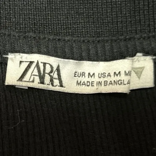 Zara Black V-Neck Collar Ribbed Knit Short Sleeve Polo Shirt Crop Top Size M - Image 3
