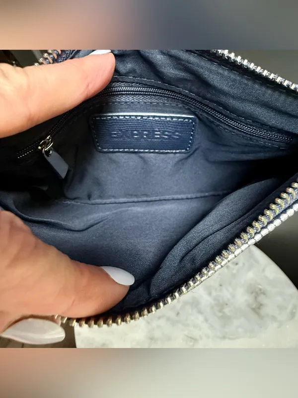 Express Navy and White Striped Wristlet Clutch - Image 5