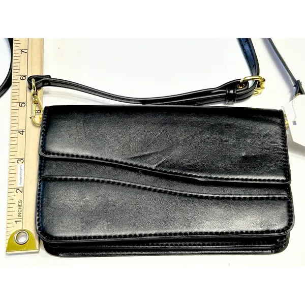 Time and Tru Eden Flap Wallet Crossbody Bag Black Faux Leather Clutch Purse NWT - Image 10