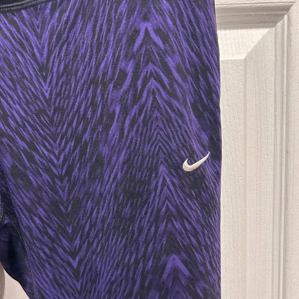 Nike Dri-FIT Women Purple Black‎ Abstract Zebra Print Running Leggings Large - Image 2