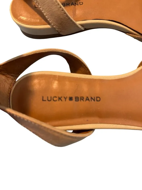 Lucky Brand Causia Sandals Brown Tan Leather Ankle Strap Braided Buckle Size 7.5 - Image 4