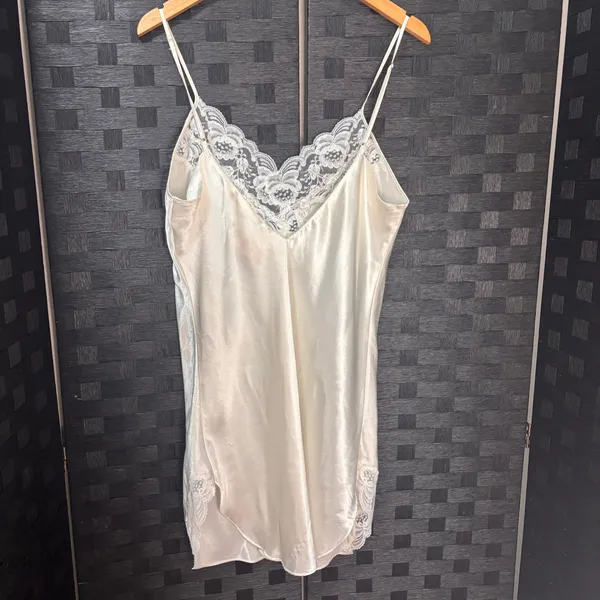 Vtg Delicates Slip Dress‎ Women L Ivory Lace Sequin Pearl Satin Bridal Club Date - Image 4