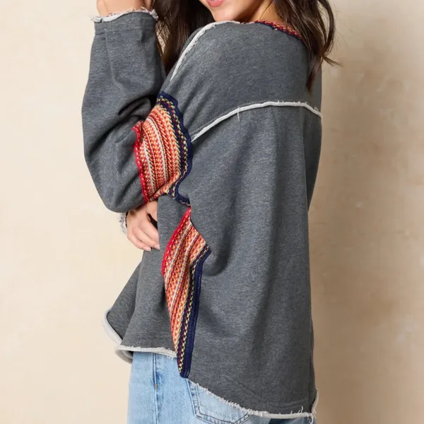 Natural Life Charcoal Tribal Trim Boho Sweatshirt Oversized Size S/M - Image 4