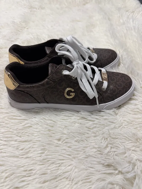 G by Guess Brown Logo Low-Top Sneakers with Gold Trim - Image 3