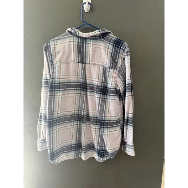 American‎ Eagle Womens Plaid Flannel Shirt Purple Blue Boyfriend Fit 100% Cotton - Image 7