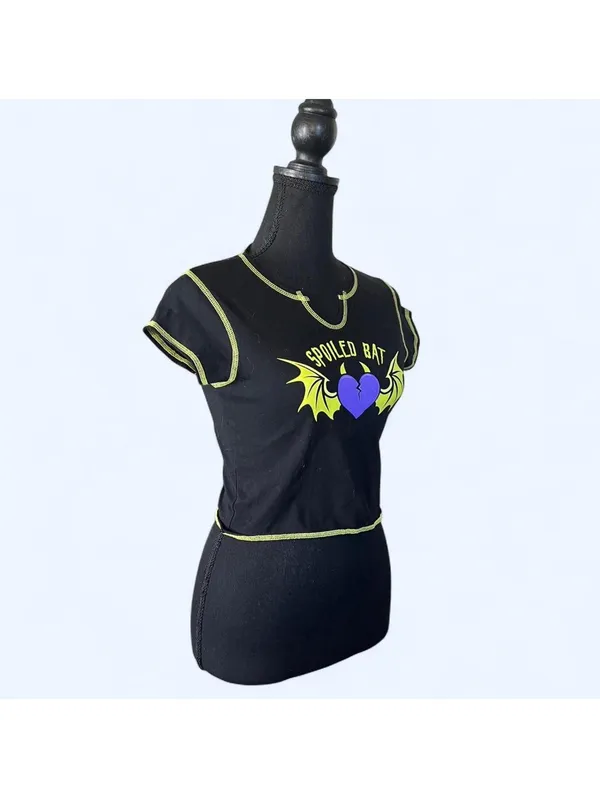 Spoiled Bat Graphic Baby Tee Black Cropped Size Small 🖤 - Image 2
