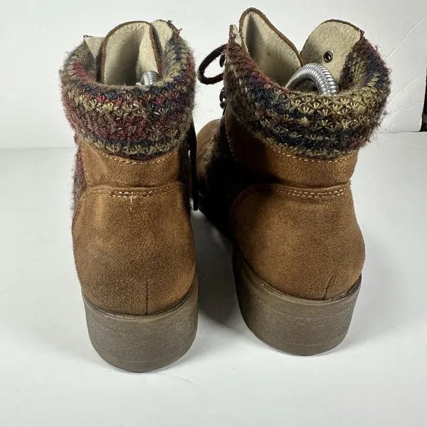 Mossimo Supply Co. Women's Lace Up Ankle Boots Brown Suede Knit Trim Size 8.5 - Image 3