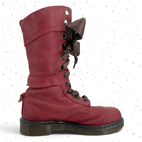 Dr. Martens Triumph Boots Red Oxblood Leather Pirate Fold Down Floral Boots US 9 - Image 3