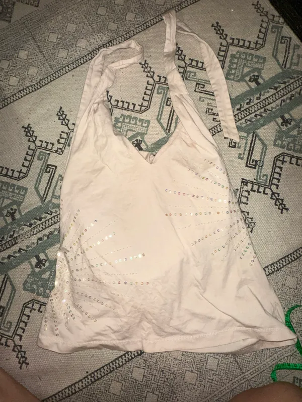 Y2K Halter Neck Top Cream Tan Size L - Image 3