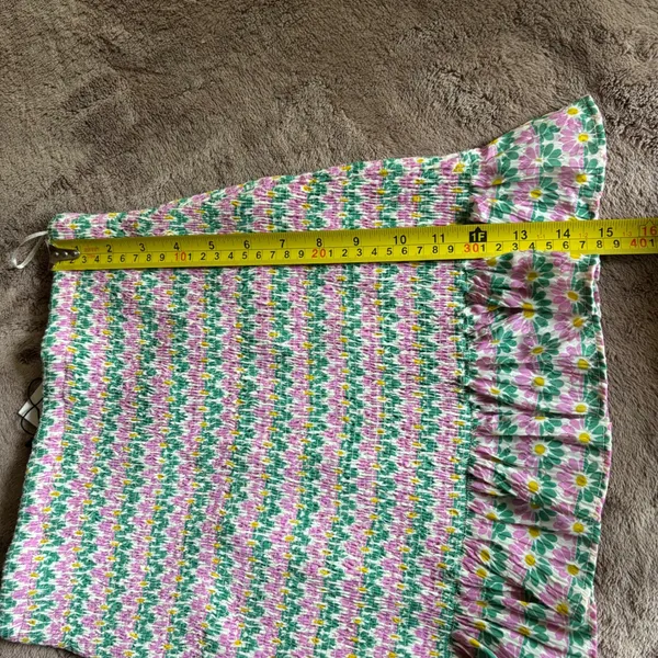 Zara Floral Smocked Mini Skirt Pink Green Ruffle Hem Small NWT - Image 5