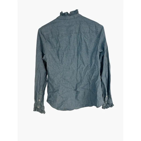 J.Crew Womens Blue Chambray Ruffle Neck Button Down Shirt Long Sleeve Small - Image 3