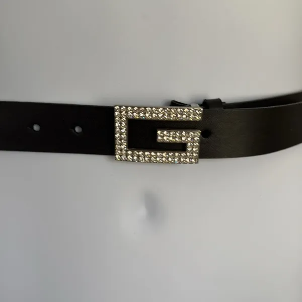 GUESS Elegant Black LEATHER Belt with Rhinestone Buckle Sz: M - Image 2