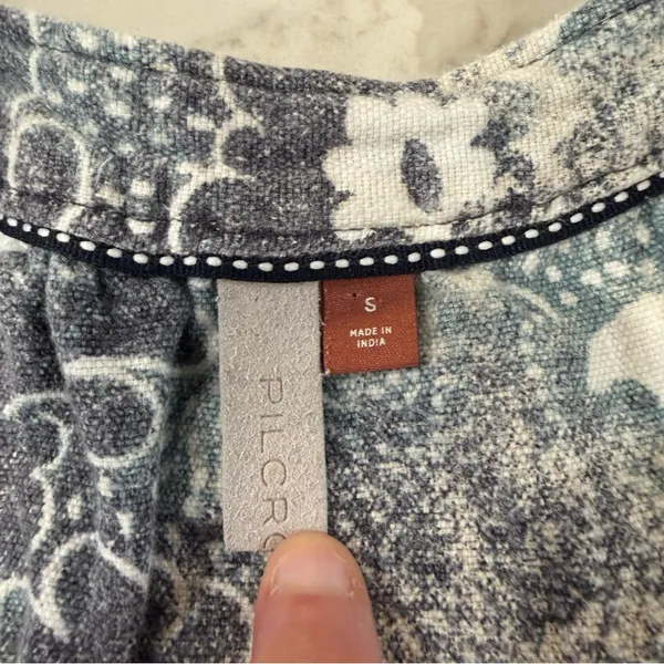 Anthropologie Pilcro Linen Blend Puff Sleeve Tunic Dress Womens Small White/Blue - Image 9