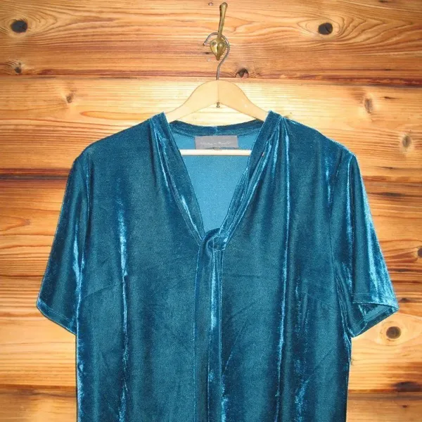 Anthro Teal Velvet Velour Top - Image 5