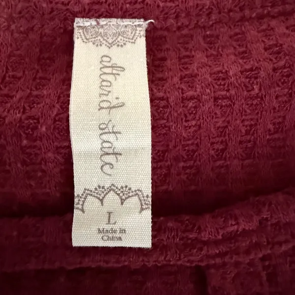 Altard State Long Sleeve Burgundy Waffle‎ Knit Top Size Large - Image 6