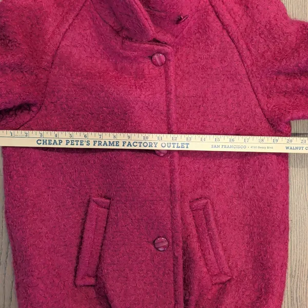 Vintage Alectra Magenta Pink Boucle Wool Blend Funnel Neck Coat Made in USA - Image 4