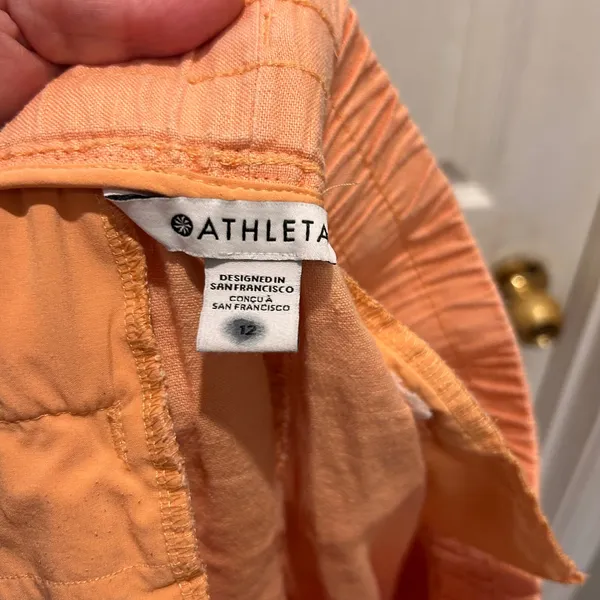 Athleta Cabo Linen Blend Shorts‎ Peach Orange Drawstring Elastic Waist 4" Sz 12 - Image 5