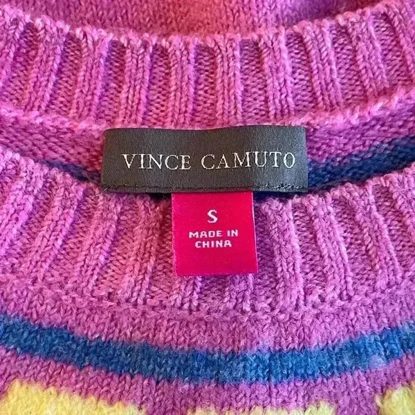 Vince Camuto Pink Fair Isle‎ Sweater Small Classic Oversized Stretch Ski Snow - Image 6