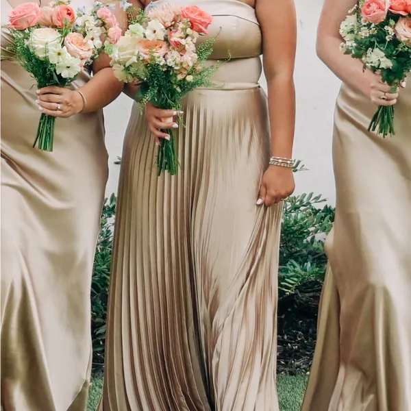 Revelry Strapless Gold Pleated Dress - Image 3
