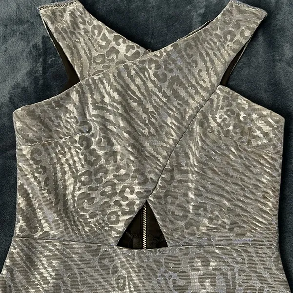 Topshop Metallic Silver Grey Leopard Animal Print Mini Dress Sz 4 - Image 4